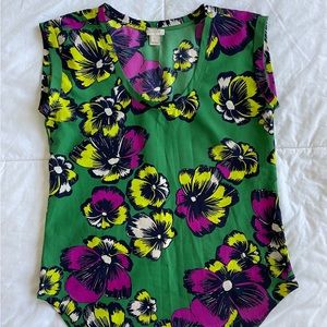 J. Crew Factory Bright Floral Top with Cap Sleeves